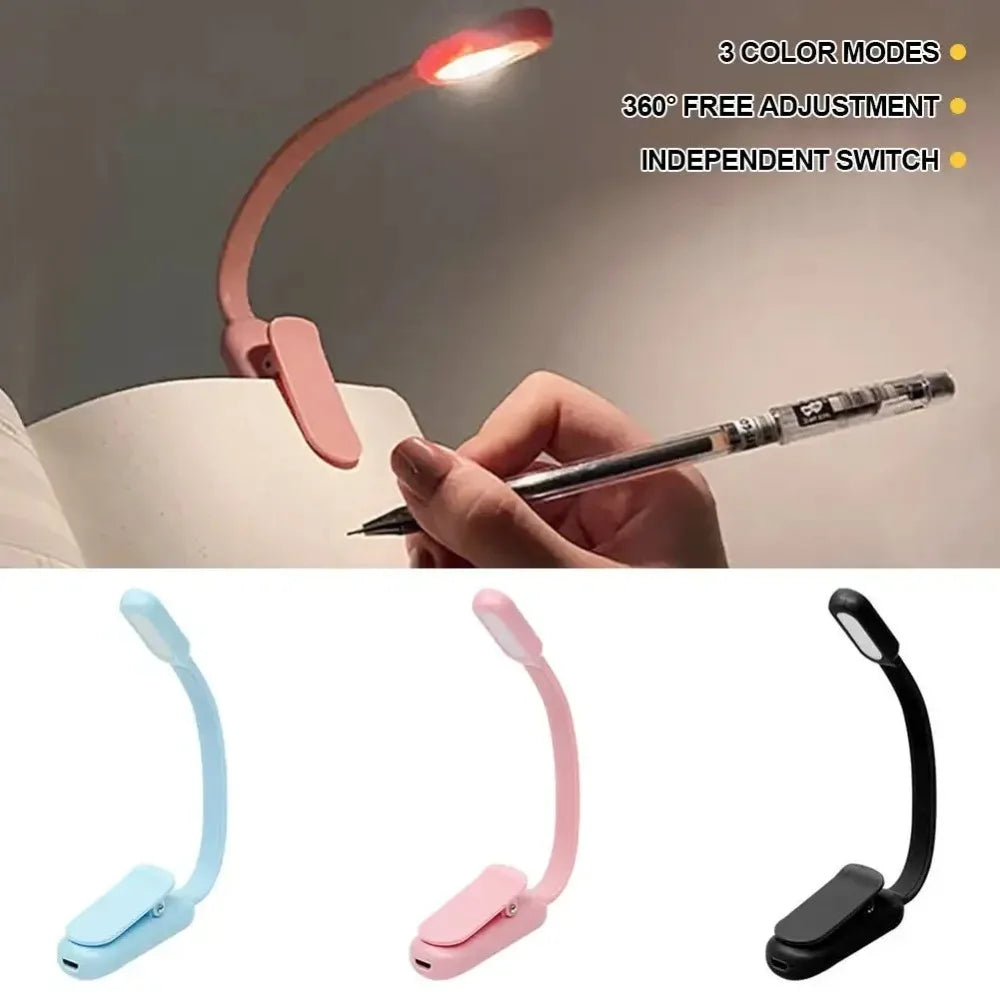 lampe lecture rechargeable rose bleu noir pince usb ajustable brightness moderne compact