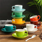 tasses céramique bleu rouge jaune moderne 75ml soucoupes réutilisables lave vaisselle sans bpa