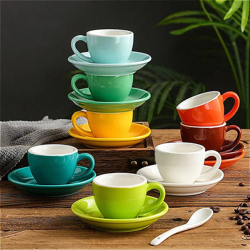 tasses céramique bleu rouge jaune moderne 75ml soucoupes réutilisables lave vaisselle sans bpa