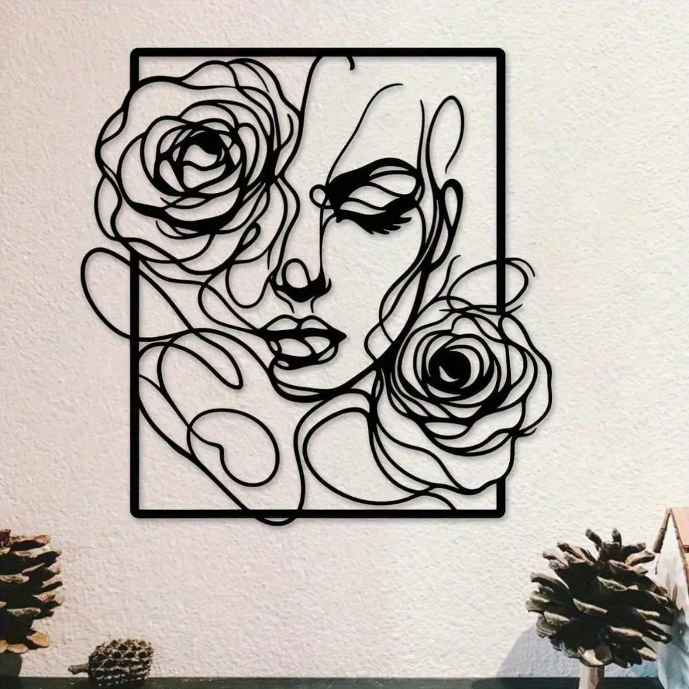 sculpture murale moderne silhouette femme rose métal noir abstraite opaque décoration intérieure minimaliste