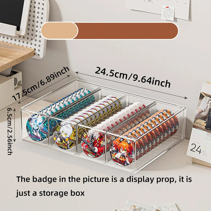 boîte rangement transparent moderne compartiments graphiques colorés réutilisable blanc fonctionnelle badges articles divers