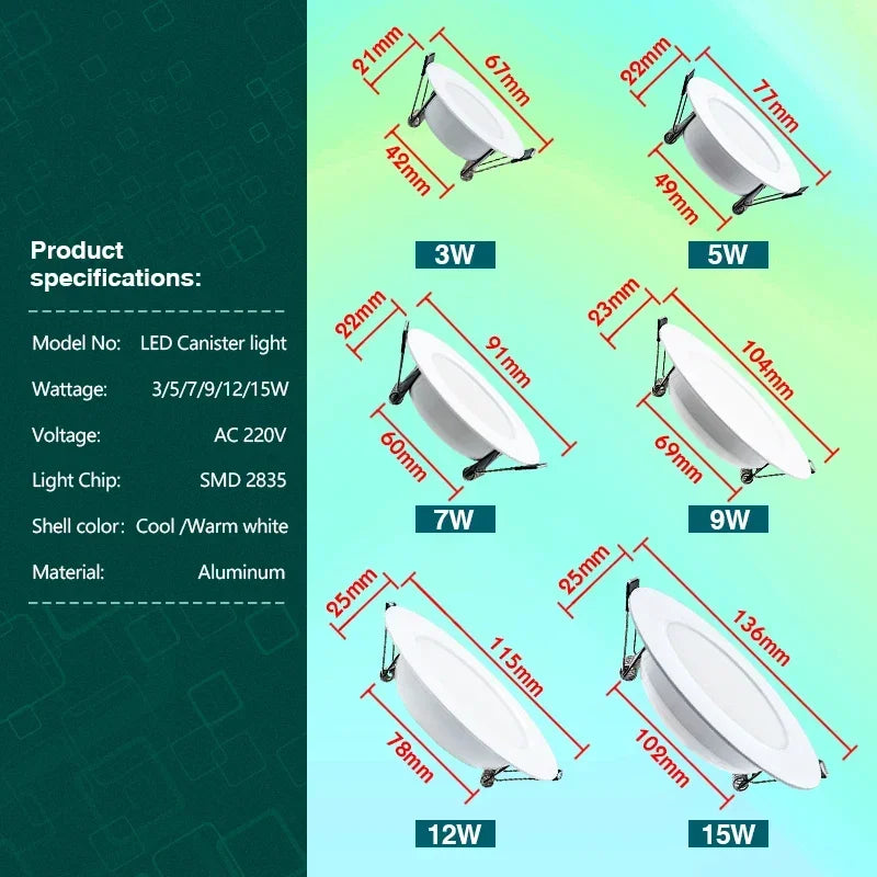 spots led blancs modernes clips métalliques 3w 5w 7w 9w 12w 15w 220v