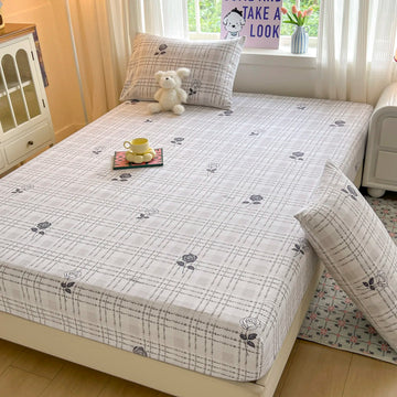 draps lit coton polyester houssable adultes carreaux gris roses modernes 120x200 150x200 180x200 200x220