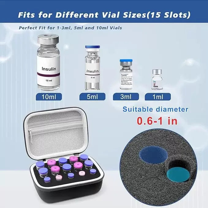 boîtes rangement flacons insuline noir zippées 10grids pratique compacte 3ml 5ml 10ml vials.storage