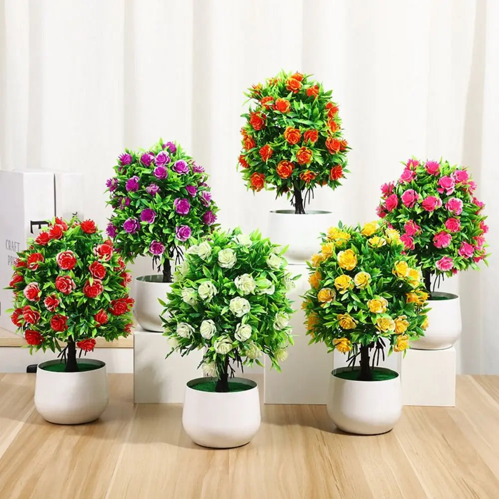 plantes artificielles fleurs roses pot moderne extérieur accroché rouge violet blanc jaune