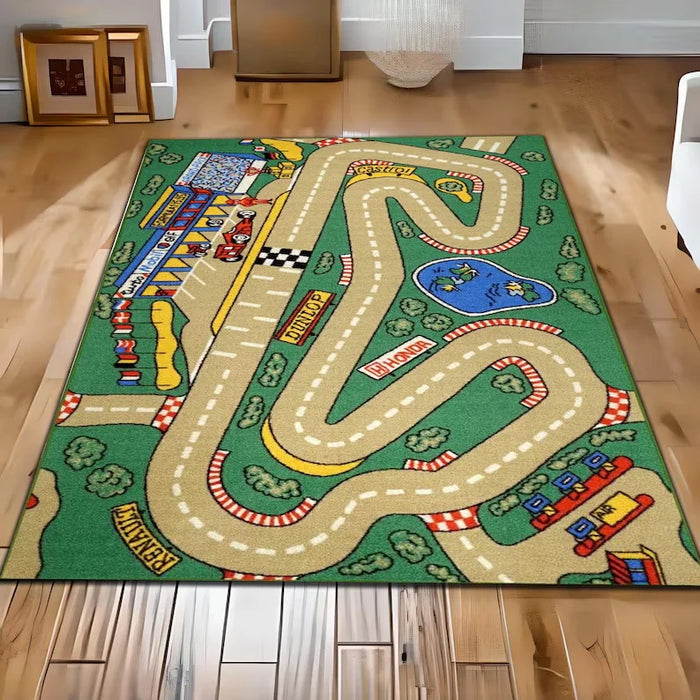 tapis urbain enfants voitures routes bâtiments moderne polypropylène vert gris blanc