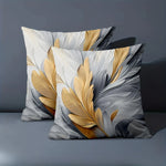 coussin décoratif contemporain motif floral abstrait blanc gris doré polyester 45x45cm fixations