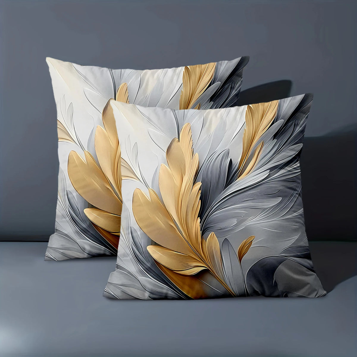 coussin décoratif contemporain motif floral abstrait blanc gris doré polyester 45x45cm fixations