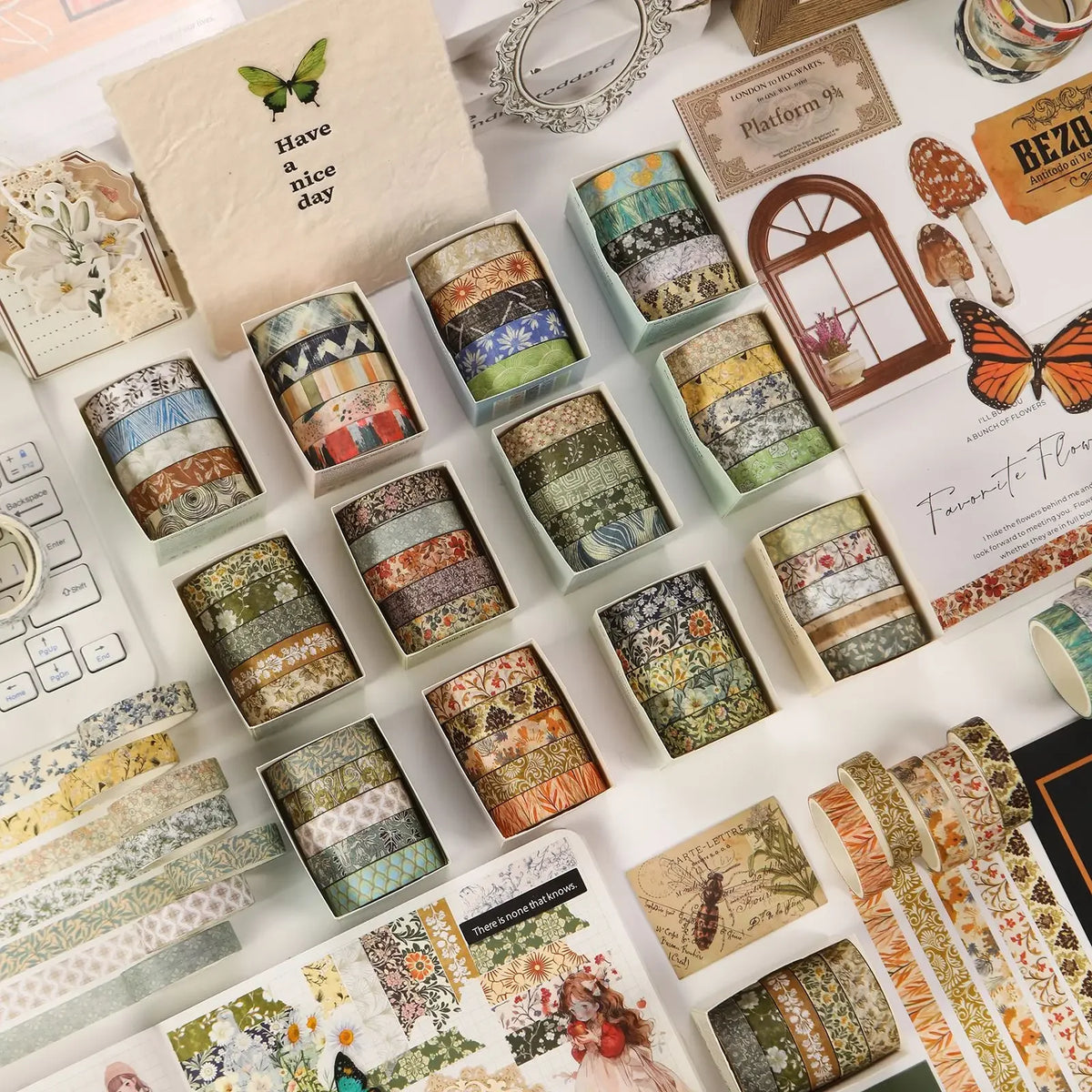 rubans adhésifs décoratifs vintage multicolores floral abstraits géométriques scrapbooking bricolage planificateur journal