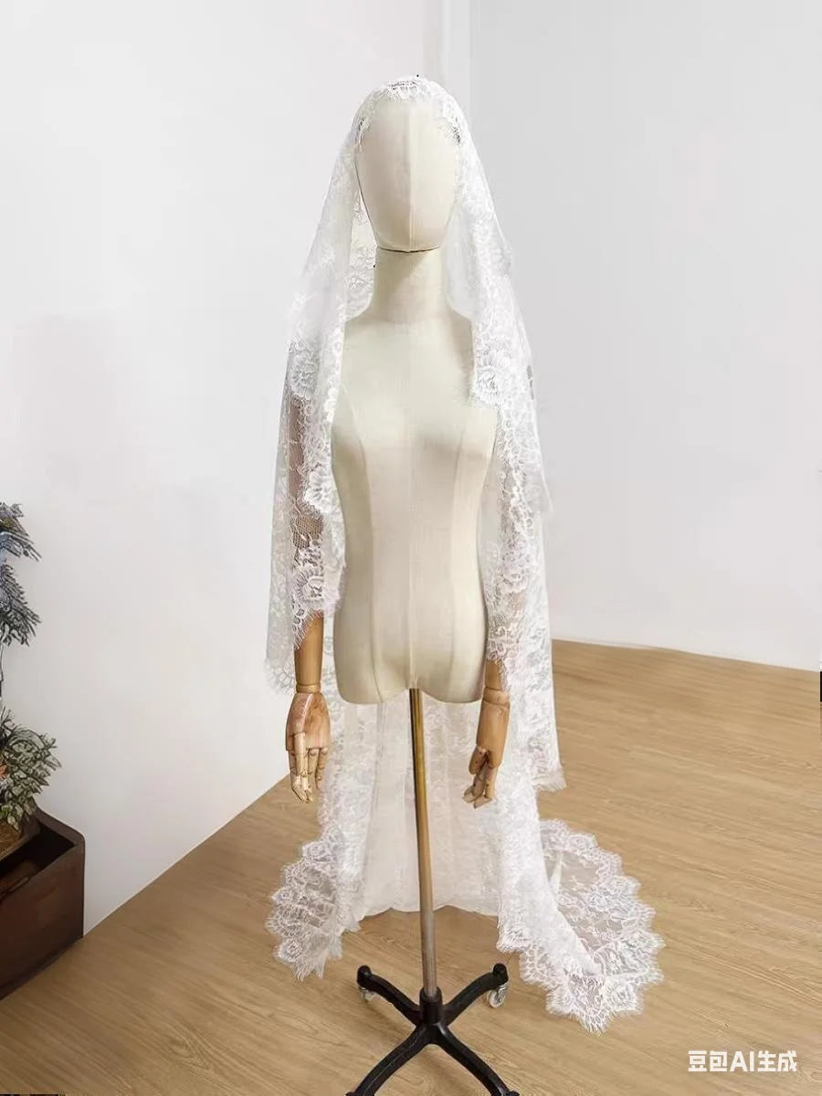 voile mariée blanc dentelle fine classique bouquet fleurs fixations invisibles adult