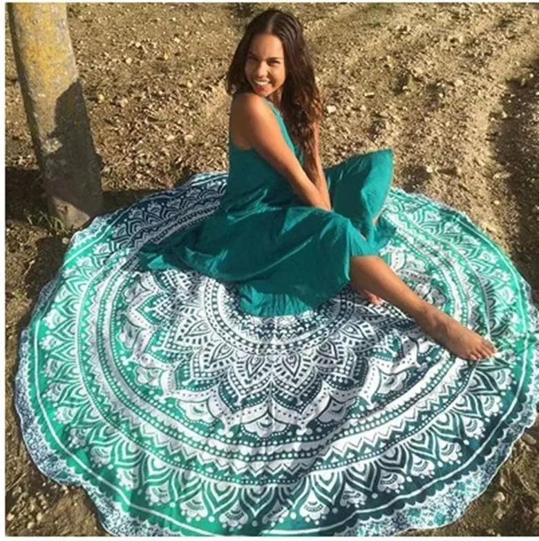 serviette plage ronde motif mandala boho chic coton polyester décorative grande plage été