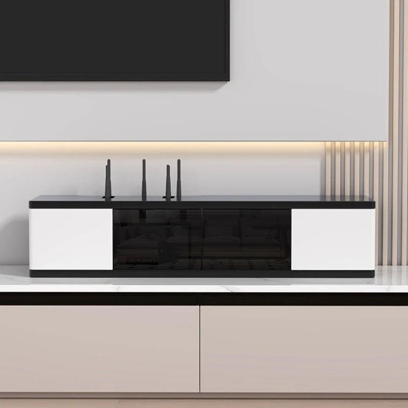 boîte rangement routeur wifi noir blanc moderne organisation living room.storage