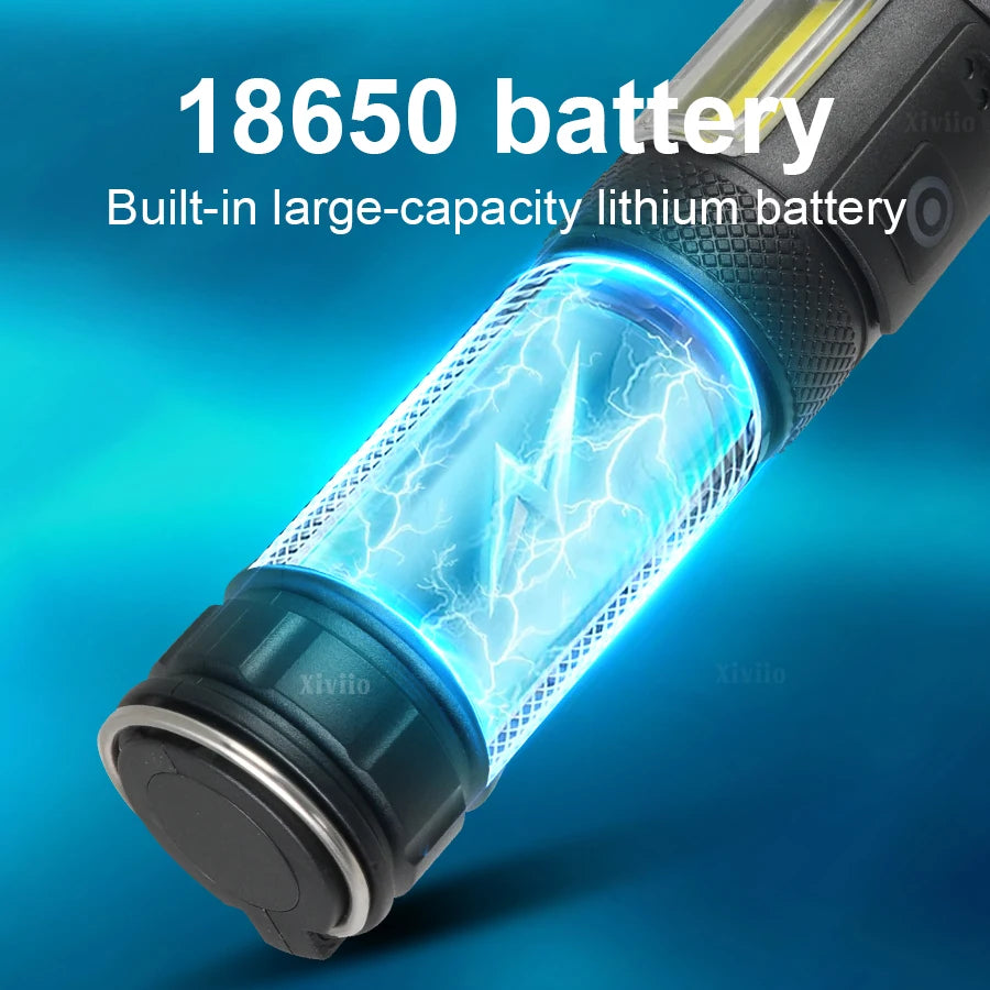 lampe torche multifonction led rechargeable 30w banque alimentation autodéfense texturée moderne noire