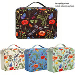 boîte crayons fleurs papillons zips 200 trous tissu polyestère moderne bleu vertclair