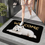 tapis d'entrée moderne chien blanc welcome noir géométrique antidérapant flanelle PVC