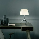 lampe table moderne blanc orange rouge pied métal base cuivrée led chambre salon