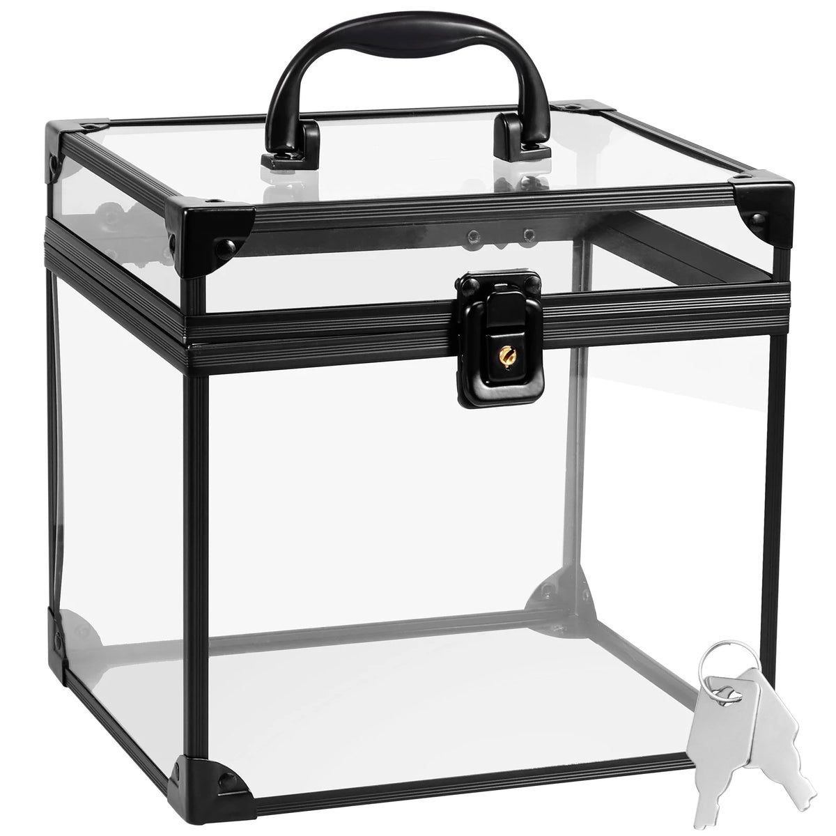 boîte rangement transparente durable cosmétiques minimaliste poignée métallique cadenas portable grande capacité