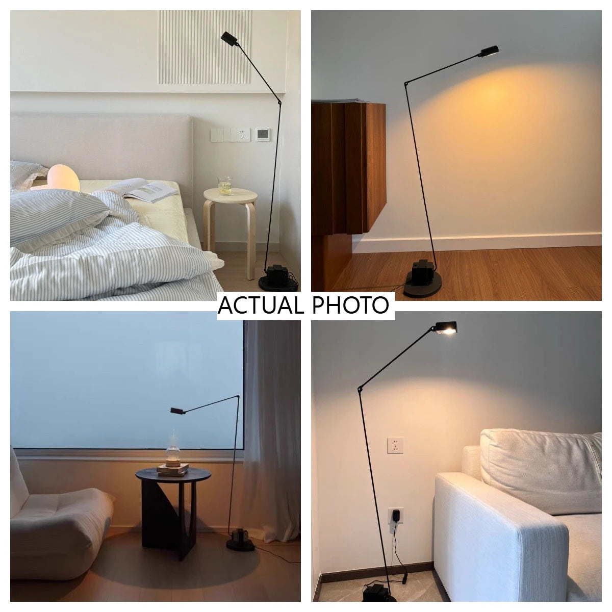 lampe sol moderne noire led base stable éclairage 10 15m² interrupteur bouton fer qualité