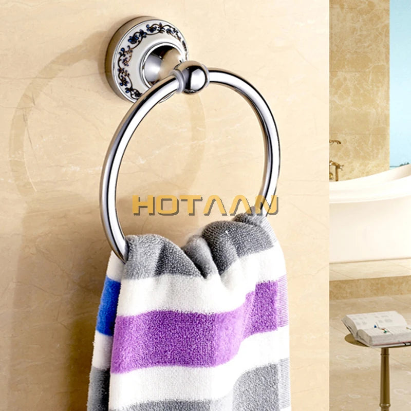 accessoires salle bain argenté ornements floraux classique porte serviettes anneau crochet vis assemble chrome