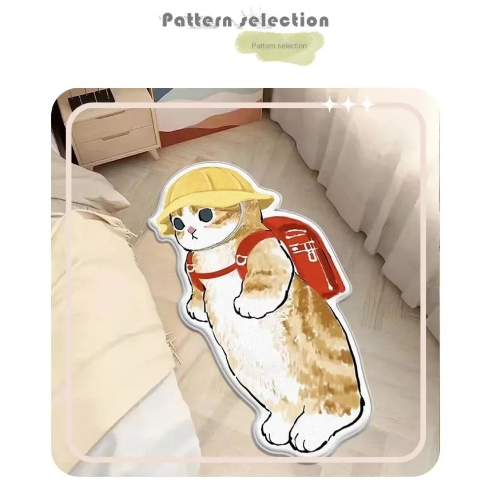 tapis gris cartoon chats motifs floraux polyester lavable machine maison chambre