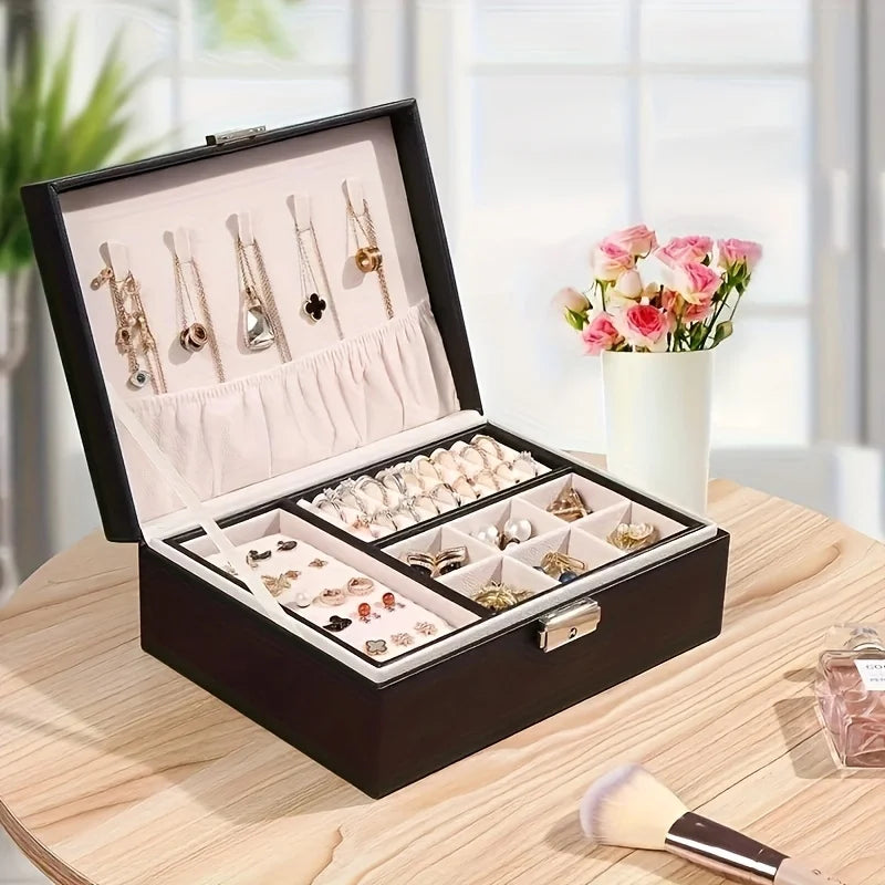 boîte bijoux simili cuir noir classique cadenas rangement plaques bijoux opacité