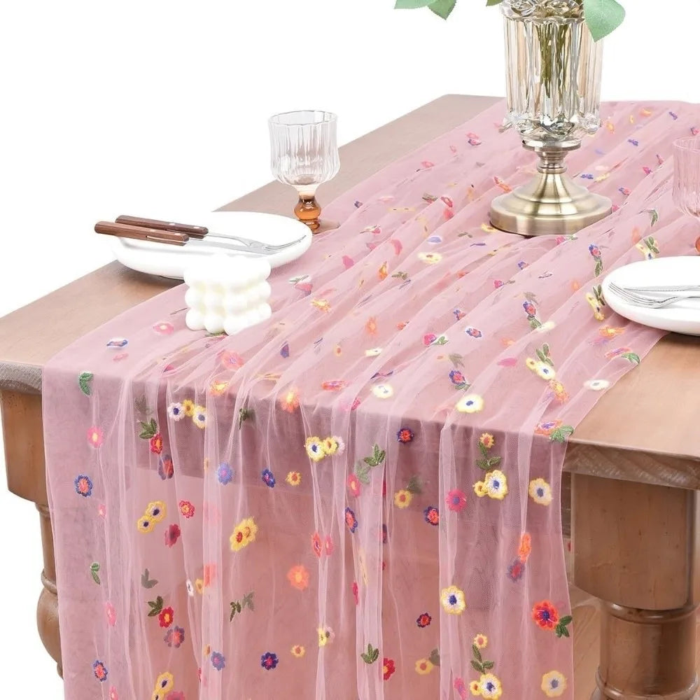 table table fleurée transparente rouge jaune bleu verte fete mariage deco romantique echangement saisonnelle