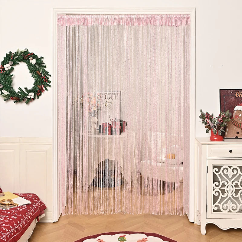 rideau porte transparent franges decoratif or violet rose moderne chambre