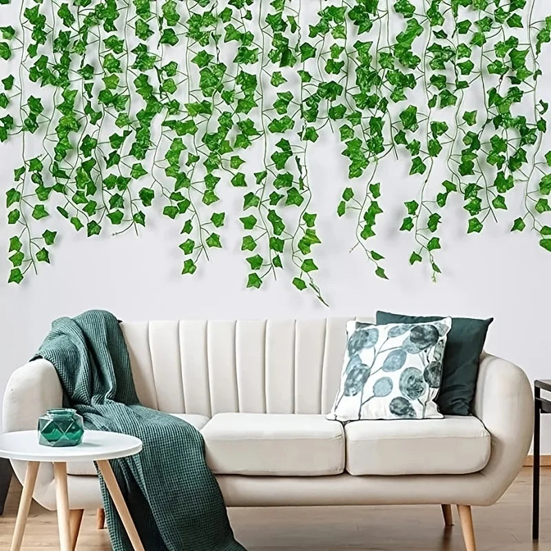 guirlande végétale artificielle feuilles vertes modernes brillantes extérieur accrochée décoration mariage maison festival