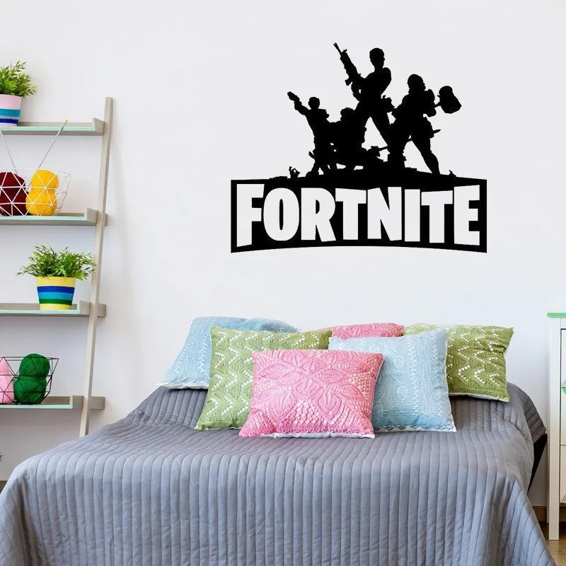 autocollants muraux fortnite noir personnages armes texte salon decoration diy moderne adhésif papier pvc