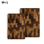 planche découper bois marron carreaux géométriques moderne couteau asperges légumes respectueux environnement