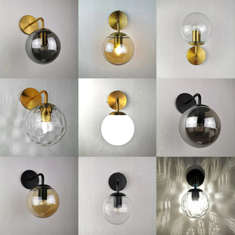 applique murale led moderne sphère verre gravée noir doré chambre salon cuisine 150mm 200mm