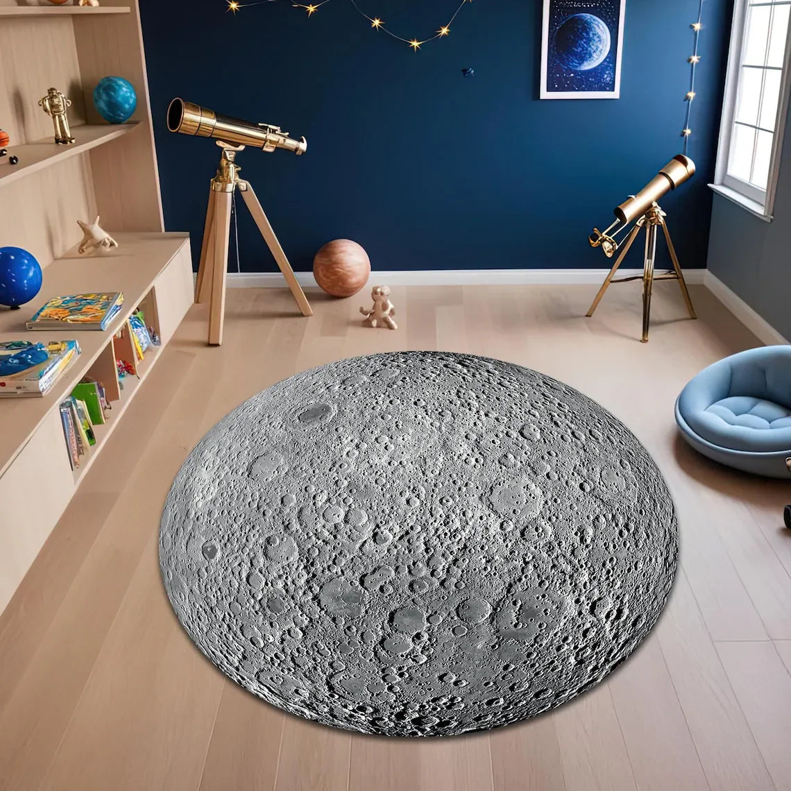 tapis rond moderne gris noir lunaire 40cm 80cm 120cm polyester polypropylèneextérieur décoration chambre maison