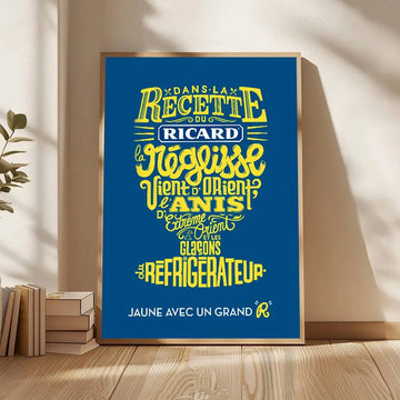 affiche vintage bouteilles ricard verres paysages couleur bleue jaune rose verte affichage publicitaire chambre