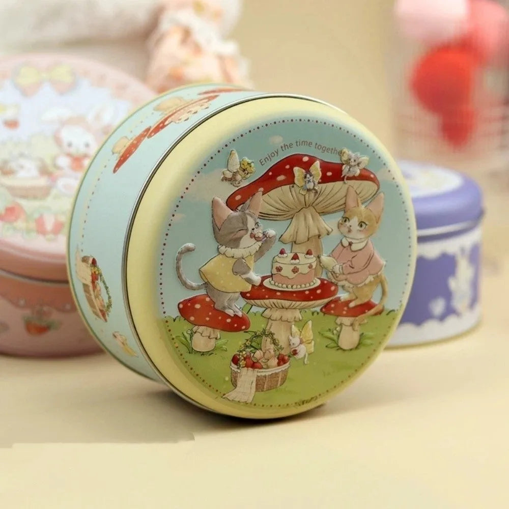 boîtes rondes métal dessin animé personnages mignons fruits animaux fleurs biscuits rose vert bleuclair