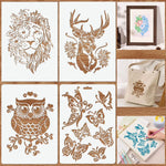 pochoirs peinture animaux lion cerf hibou papillon art décoratif adhésif tissu mur