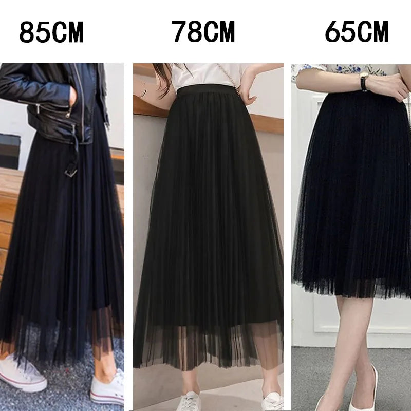 Jupe tulle femme élégante classique solide beige gris noir blanc mi mollet empire
