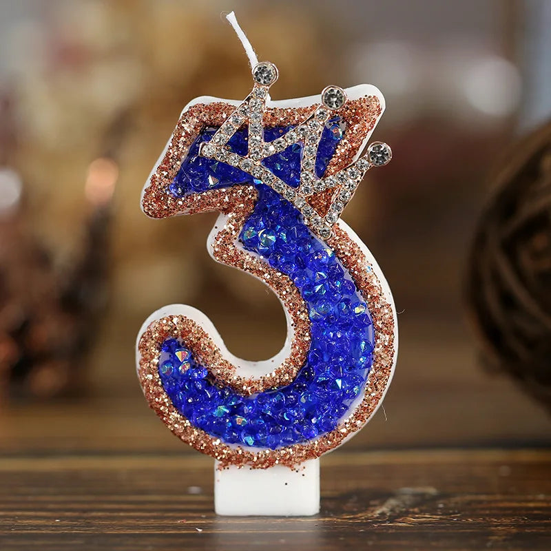 bougies forme chiffre anniversaire blanches bleues strass dorés festives