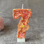 bougie anniversaire chiffre orange paillettes multicolores décoration brillante fleur centroide