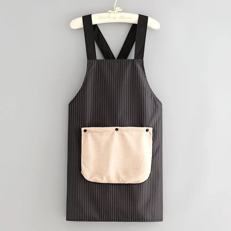 tablier cuisine classique rayures bleu marine poche amovible serviette amovible dos croisé textures tissées