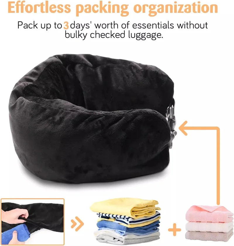 coussin voyage velours noir confortable sac rangement zippé lit tête