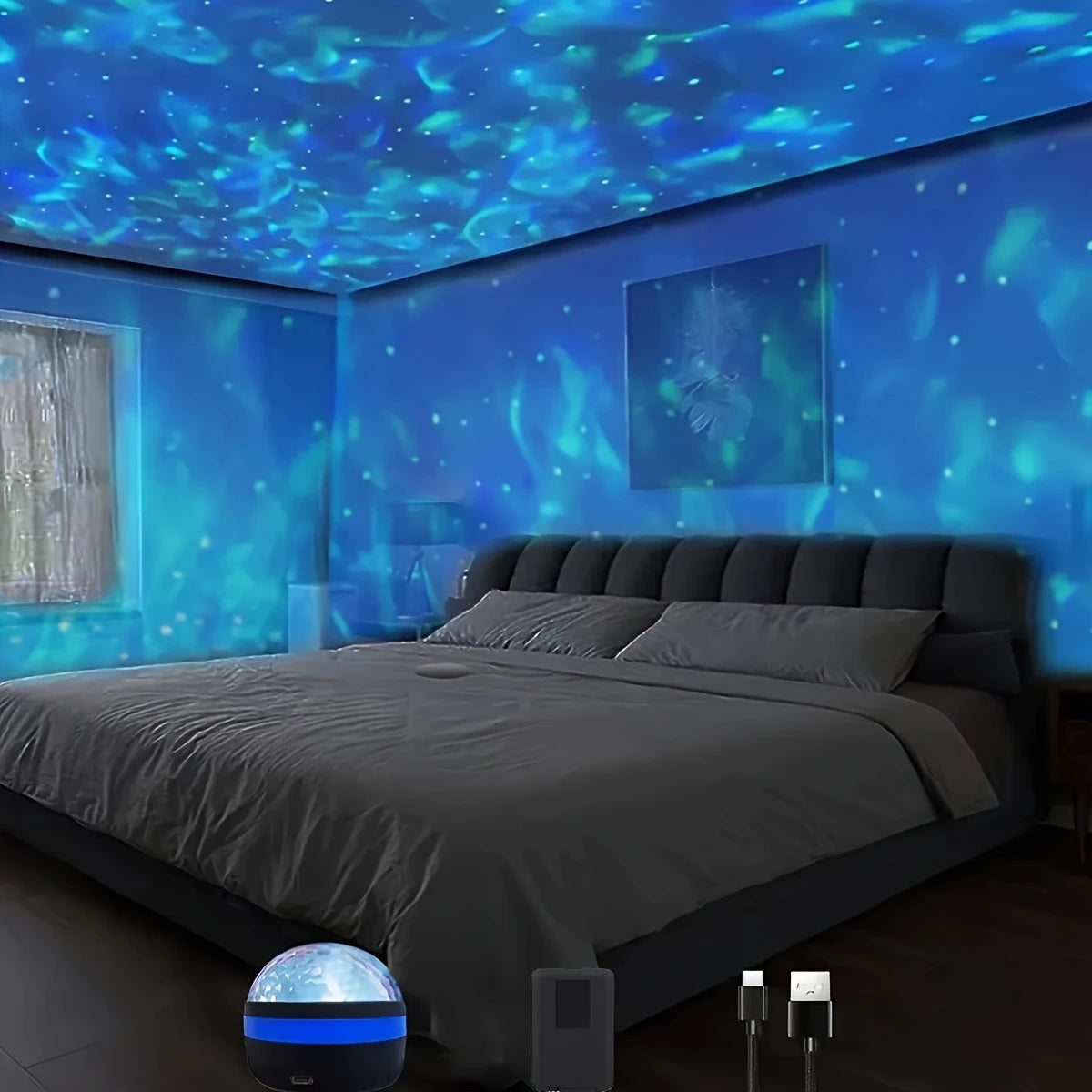 projecteur led nuages étoiles moderne noir bleu violet rose vert blanc télécommande chambre nuit
