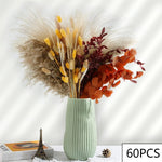 décoration boho bouquet séché eucalyptus pampas feuilles graminées vase naturel orange jaune