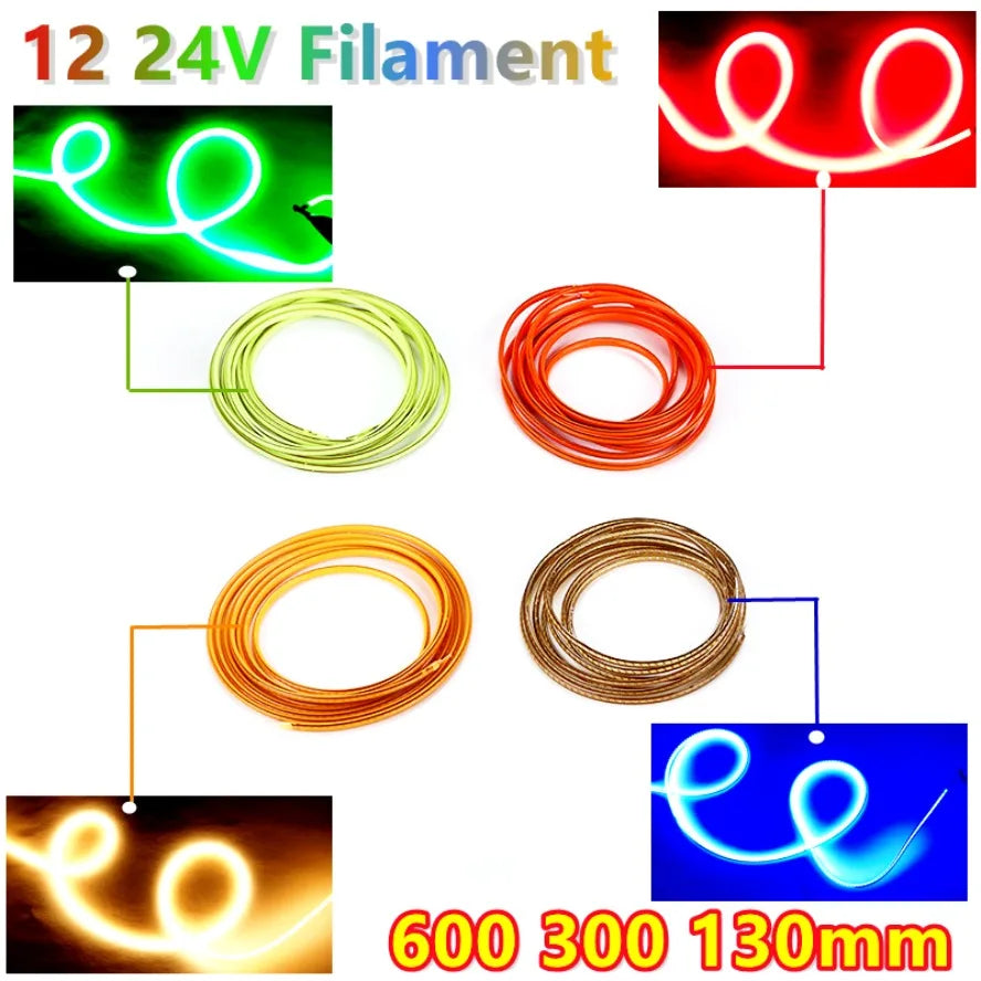 filament flexible néon led couleur rouge vert bleu blanc chaud clips fixation