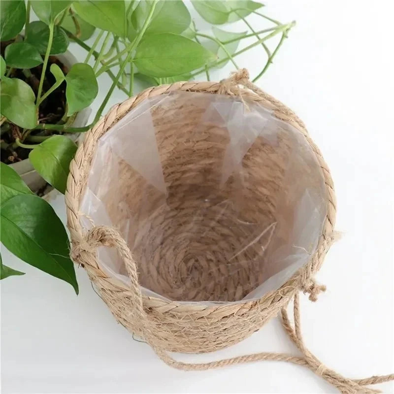 panier suspendu corde tressée naturel rustique décoration intérieur fleur plantation jardinerie support
