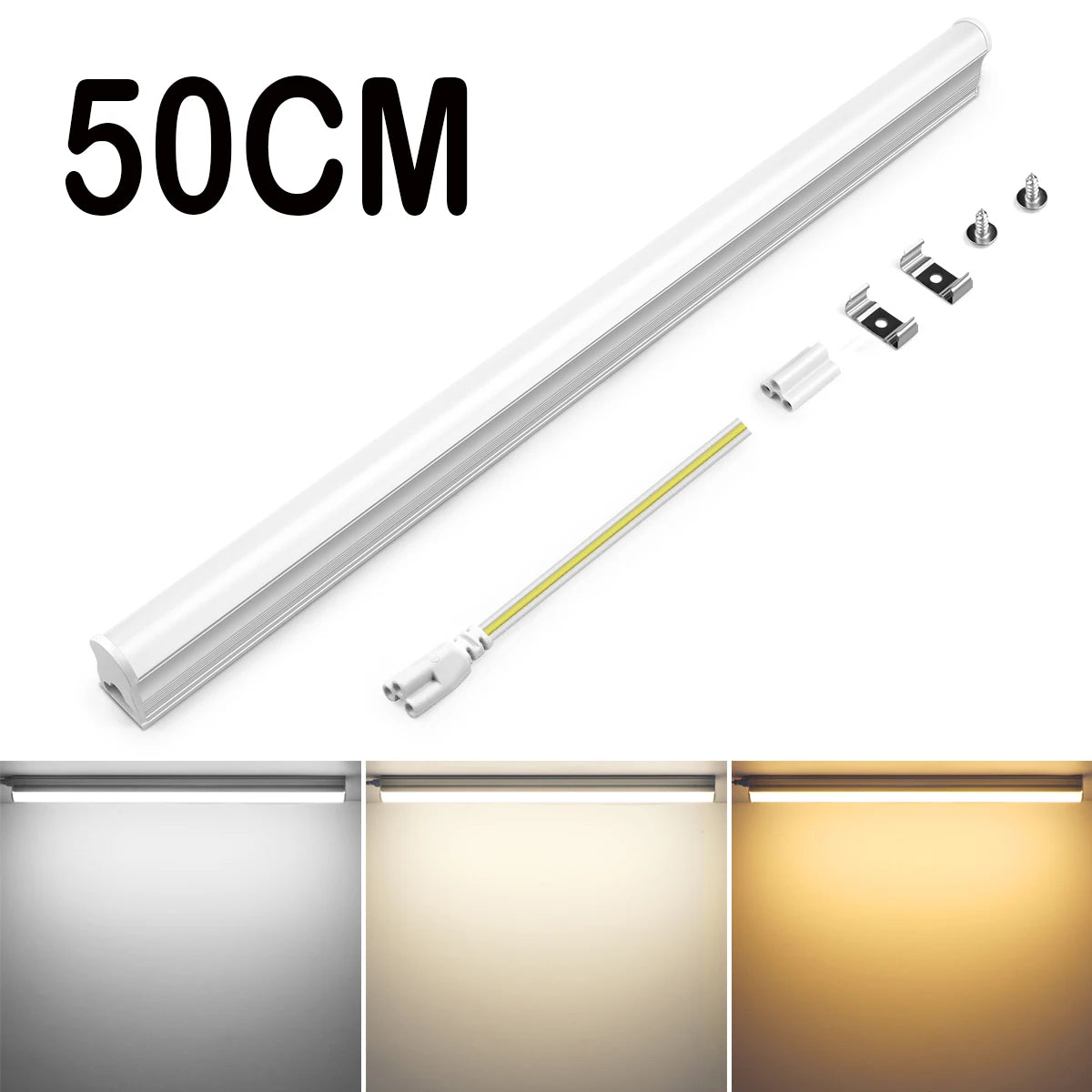 tube led blanc 50cm lisse moderne clips câbles blanc froid 5500k 7000k 15w 220v