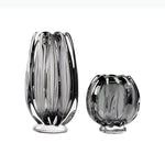 vases verre transparent gris fumé lignes gravées moderne minimaliste décoration table fleurs séchées