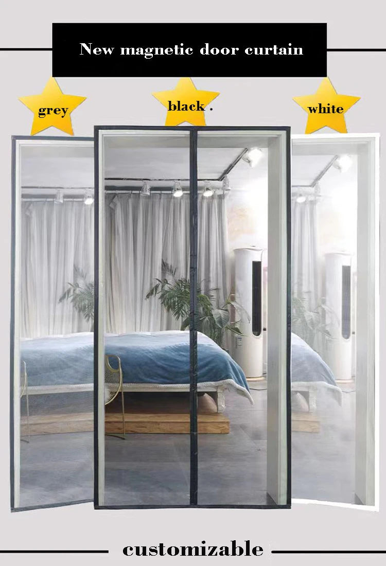 rideau magnétique porte noir maille fine moderne 206cm 84cm 210cm 90cm