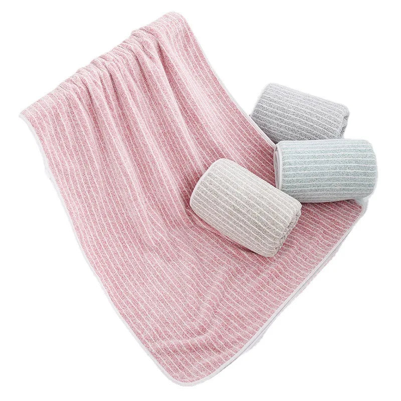 serviettes bain microfibre coton biologique rayées modernes douces rose clair gris clair lavage main
