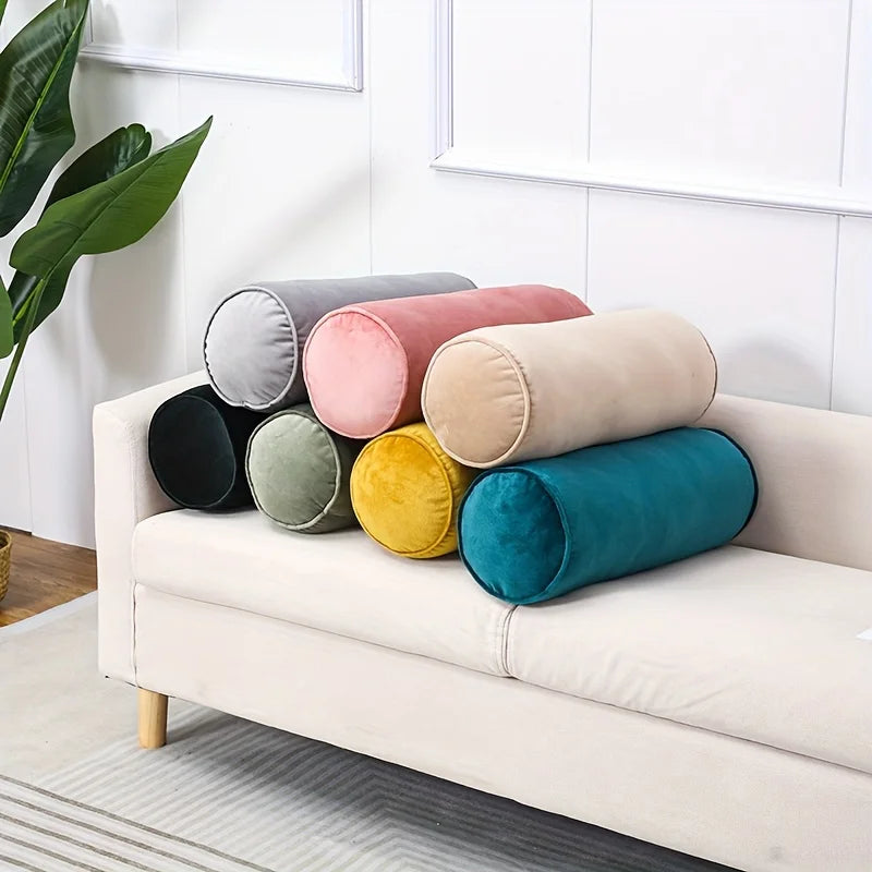 coussins ronds velours opaques noir gris rose vert jaune bleu modernes literie 50x17cm