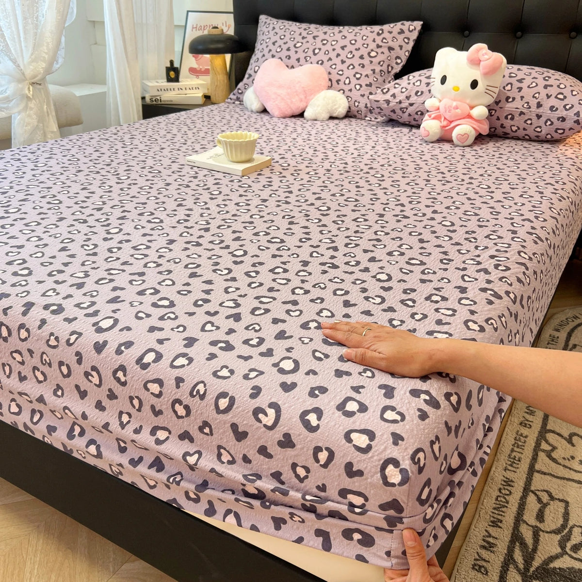 housse lit imprimée coeurs roses clairs moderne 100 polyester élastique single queen king